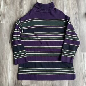 Vintage St. John Sport Purple Striped Knit Sweater Turtleneck Dark Academia M